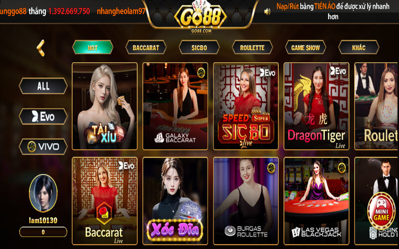 Các sảnh cược Casino Go88 trong năm 2024